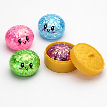 RAGE - Squishy GLITTER Bun Dumplings L&Iacute;TILL (St&aelig;r&eth; 5.5 x 5.5 x 3 cm) - Viral 2026 Fidget leikfang (24 stk.)