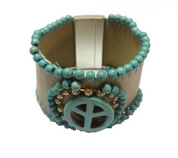 Ibiza Armband Grábrúnt/Túrkís Peace (1 stk)