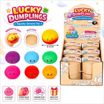 RAGE - LUCKY DUMPLINGS - Squishy Bun Dumplings STÓRT - 8.5 x 8.5 x 4.8 cm - Í SÝNINGARKASSA (12 stk.)