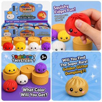 RAGE - Squishy SUGAR EDITION Bun Dumplings ST&Oacute;R (8.5 x 8.5 x 4.8 cm) - Viral 2026 Fidget leikfang (12 stk)