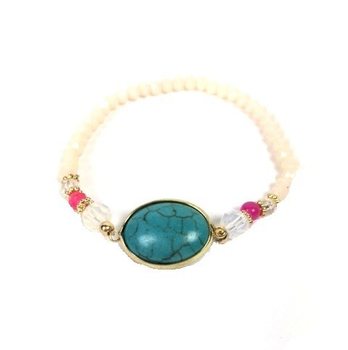 Hvítt Ibiza-armband með steini (1 stk.)