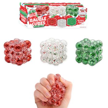 SQUEEZY GLITTER BAUBLE KUBBAR - ME&ETH; GLITRI - 3 KUBBA SETT - SUGAR FYLLING - &Iacute; BOR&ETH;STANDI (6 SETT)