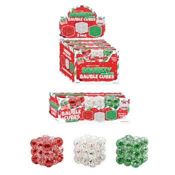 SQUEEZY GLITTER BAUBLE KUBBAR - MEÐ GLITRI - 3 KUBBA SETT - SUGAR FYLLING - Í BORÐSTANDI (6 SETT)