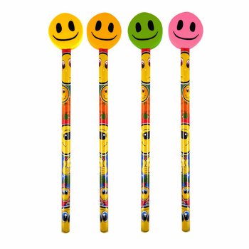 Glaðlegur Smiley Blýantur með Strokleðri (24 stk.)