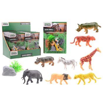 ANIMAL WORLD - SAFARÍDÝRA LEIKFANGASETT 10 HLUTAR Á SPJALDI - Í SÝNINGARKASSA (12 stk.)