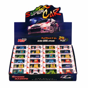Litlir Pull Back b&iacute;lar &iacute; gjafakassa - Display (24 stk.)