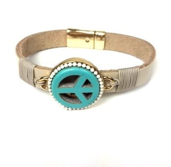 Armband Taupe/Kremlitað Peace (Ibiza-stíll)