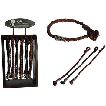 Fléttuð leðurarmbönd „Skull“ á viðarstandi (96 stk.)