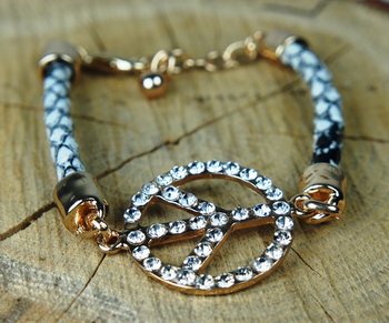 Ibiza-stíl Armband með Friðarmerki Svart/Hvítt (1 stk.)