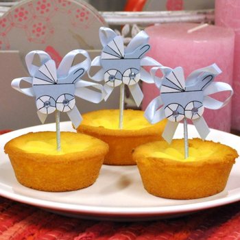 Cupcake-pinni fyrir Fæðingu - Blár Barnavagn (12 stk.)