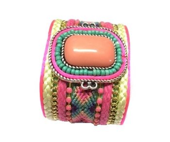 Breitt armband með bleikum steini (1 stk.)