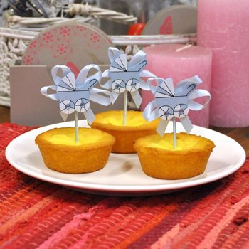 Cupcake-pinni fyrir F&aelig;&eth;ingu - Bl&aacute;r Barnavagn (12 stk.)