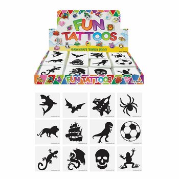 FUN TATTOO’S - STRÁKAGERÐ, 12x Tattoo í pakka Í SÝNINGARSTANDI (48 stk.)