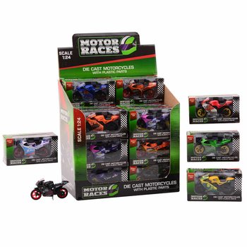 SUPER SPORT MÓTORHJÓL DIE CAST, KVARÐI 1:24 Í DISPLAY (24 stk.)