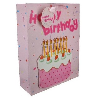 Gjafapoki Happy Birthday Bleikur (12 stk.)