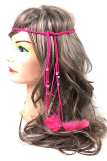 H&aacute;rband &iacute; Ibiza-st&iacute;l me&eth; perlum fuchsia (1 stk)