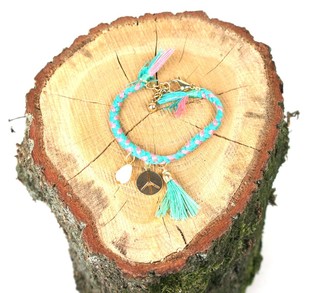Fl&eacute;tta&eth; Ibiza armband bleikt og gr&aelig;nbl&aacute;tt (1 stk.)