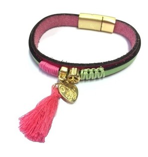 L&uacute;xus armband gr&aelig;nt/bleikt hjarta (1 stk)