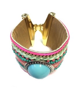 L&uacute;xus Ibiza armband, gr&aelig;nbl&aacute;tt / bleikt (1 stk.)