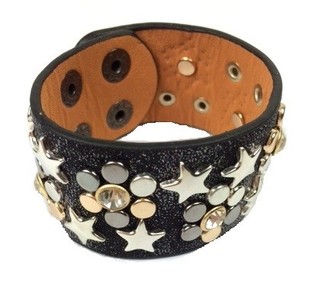 L&uacute;xus Breitt Armband Svart me&eth; Naglum og Strass (1 stk)