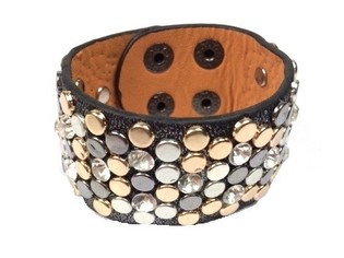 L&uacute;xus Breitt Armband Svart me&eth; Naglum & Strass (1 stk)