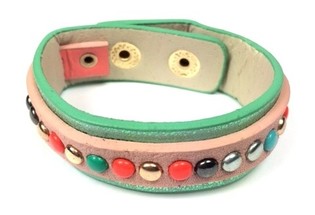 Ibiza Armband með Doppum Grænt/Bleikt (1 stk)