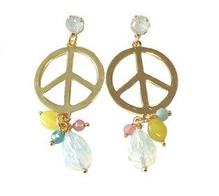Ibiza Look Eyrnalokkar Gull Peace Hvítur Kristall (1 stk.)