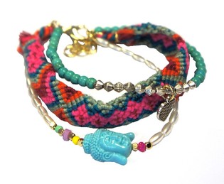 Ibiza Look Armband 3-laga me&eth; B&uacute;dda (1 stk)