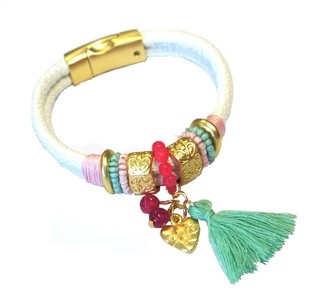 Ibiza Armband Hv&iacute;tt me&eth; Sk&uacute;f og Hjarta (1 stk.)