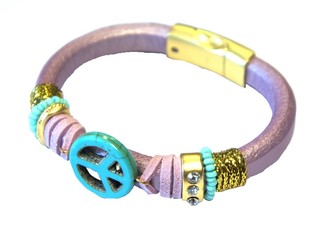 Ibiza-armband fjólublátt með Peace-merki (1 stk)