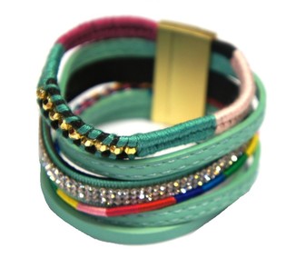 Ibiza armband gr&aelig;nbl&aacute;tt - 6 ra&eth;ir me&eth; segulfestingu (1 stk.)