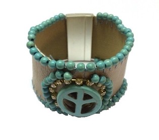 Ibiza Armband Gr&aacute;br&uacute;nt/T&uacute;rk&iacute;s Peace (1 stk)