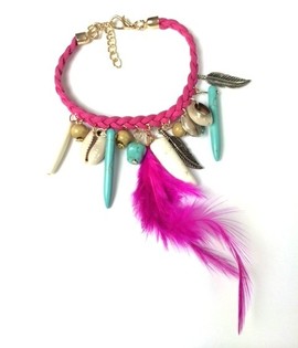 Ibiza armband fuchsia me&eth; skel og t&ouml;nn (1 stk.)