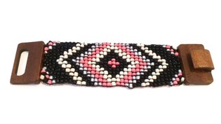 Ibiza armband azteka viðarlás bleikt/svart (1 stk)