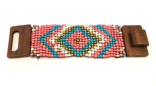 As&iacute;skt armband me&eth; tr&eacute;festingu, bl&aacute;tt/bleikt (1 stk)