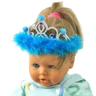Silfurlituð kóróna með bláum plush kanti og kúlum (12 stk.)