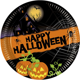 8 stykkja Sett af Einnota Diskum - M&oacute;del: Happy Halloween (6 stk)