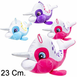Mj&uacute;kdyr Narhvalur me&eth; Horni - 23 cm - Blanda&eth;ir Litir (12 stk.)