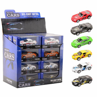 DIE CAST SUPER SPORTB&Iacute;LAR, SKALI 1:43 &Iacute; DISPLAY (24 stk.)