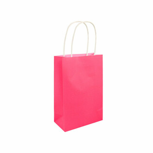 Papp&iacute;rspoki me&eth; handf&ouml;ngum - 14x21x7 cm - Neon bleikur (24 stk.)