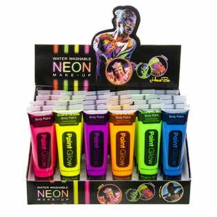 NEON Glow in the Dark Andlitsm&aacute;lning - Blacklight Virk (Display 24 stk)