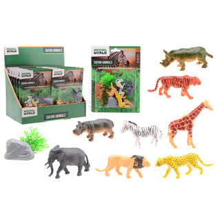 ANIMAL WORLD - SAFAR&Iacute;D&Yacute;RA LEIKFANGASETT 10 HLUTAR &Aacute; SPJALDI - &Iacute; S&Yacute;NINGARKASSA (12 stk.)