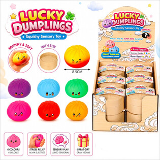RAGE - LUCKY DUMPLINGS - Squishy Bun Dumplings ST&Oacute;RT - 8.5 x 8.5 x 4.8 cm - &Iacute; S&Yacute;NINGARKASSA (12 stk.)